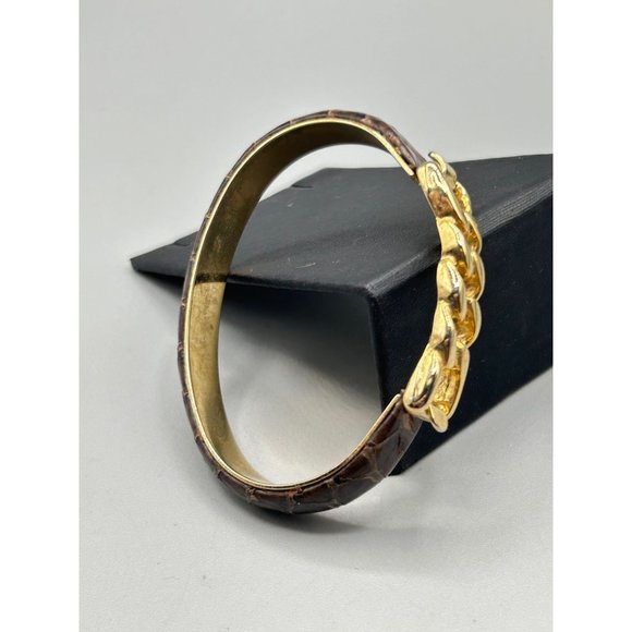 Vintage Brown Snakeskin Bracelet Gold Plated Chain Style 80s 90s Costume Jewelry - Picture 4 of 7
